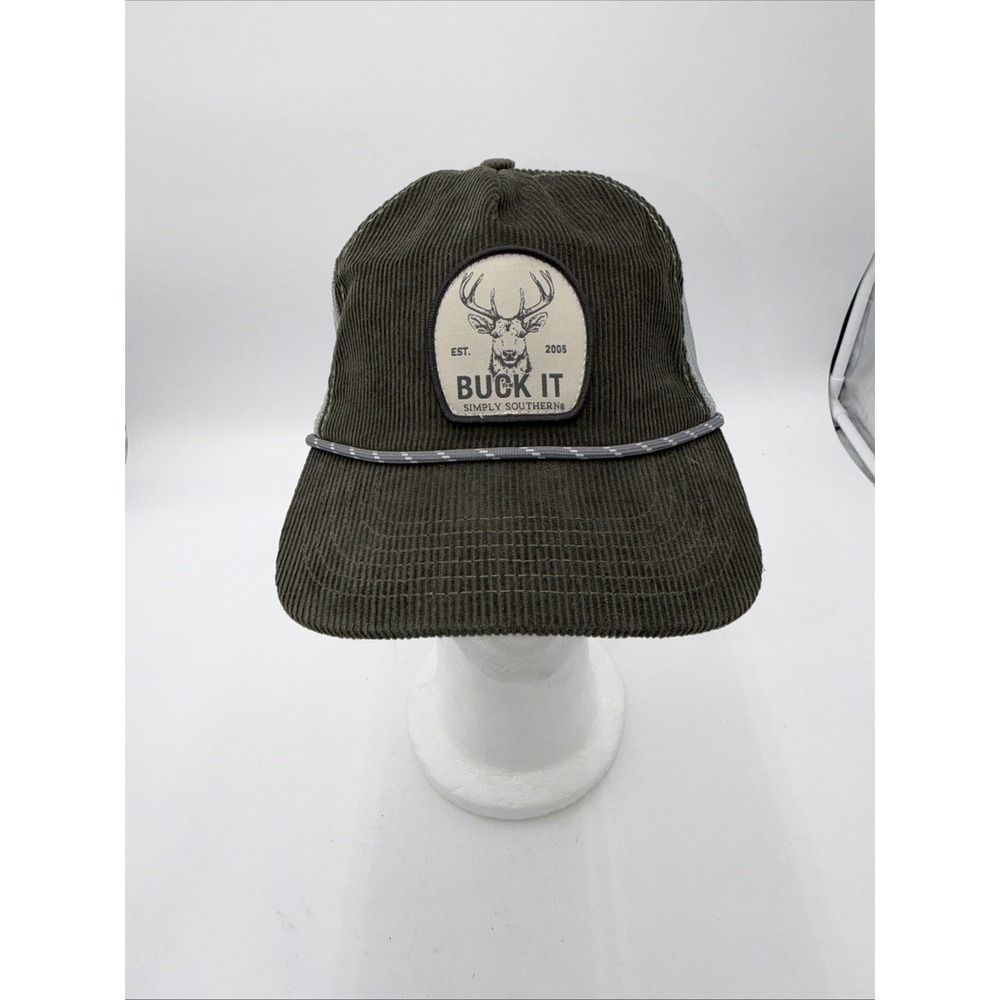 Simply Southern Outfitters Mesh Green Corduroy Trucker Cap SnapBack Buck It! New